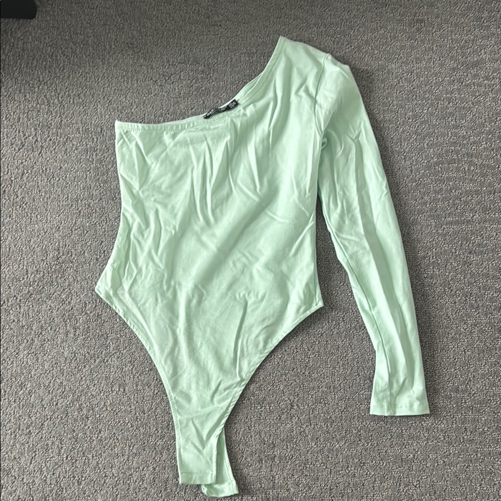 Nasty Gal Green Bodysuit One Piece Off the Shoulder